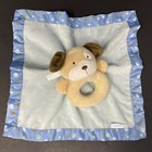 Carters Puppy Dog Blue Paw Prints Baby Lovey Security Blanket w/ Plush Ring Toy