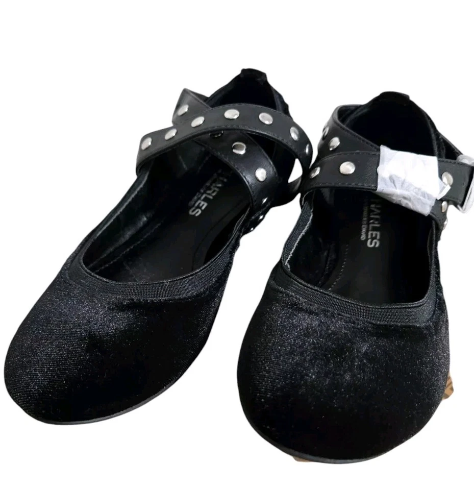 Charles David Dean Mujer Negro Terciopelo Correa Tachonada Ballet Pisos Talla 6.5 Foto 2 de 3