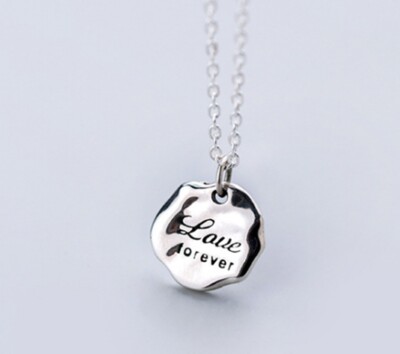 Women / Girl 925 Sterling Silver Round Love Forever Silver Coin Necklace 16-17''