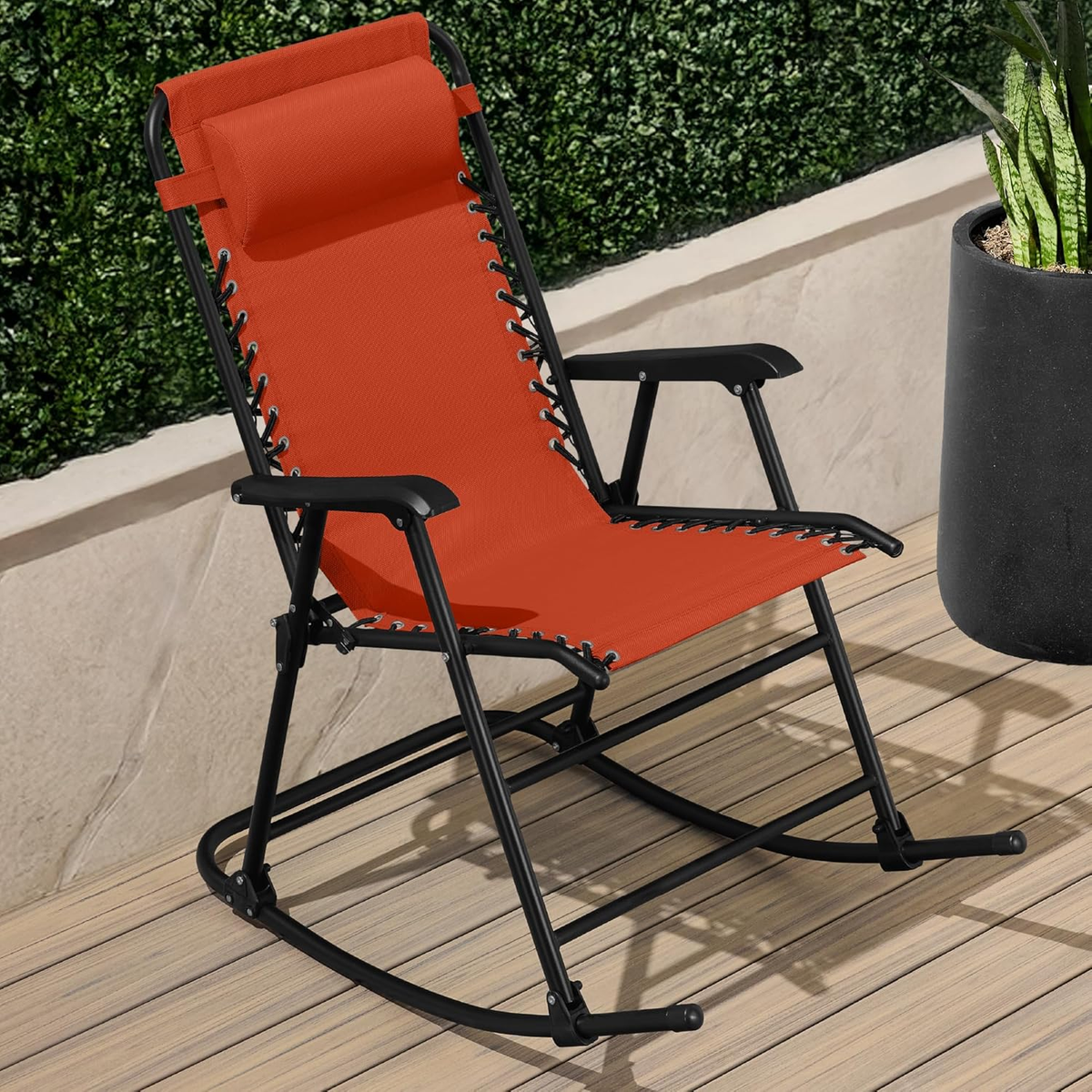 Burnt Orange Outdoor Folding Rocking Chair with Headrest - Zero