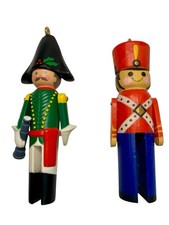 2 Hallmark Ornament Tree Trimmer Clothespin Soldiers Wooden 80s Vintage