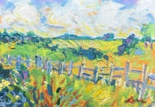 Original Van Gogh Painting Landscape 5”x7” Impressionist Cottage Art By Lark