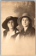 Antique RPPC Postcard Two Women Large Hats CA 1910s