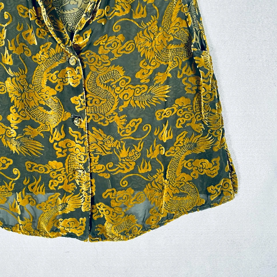 Blusa vintage DVF Top para mujer 1x terciopelo dorado Burnout abotonada Foto 2 de 4