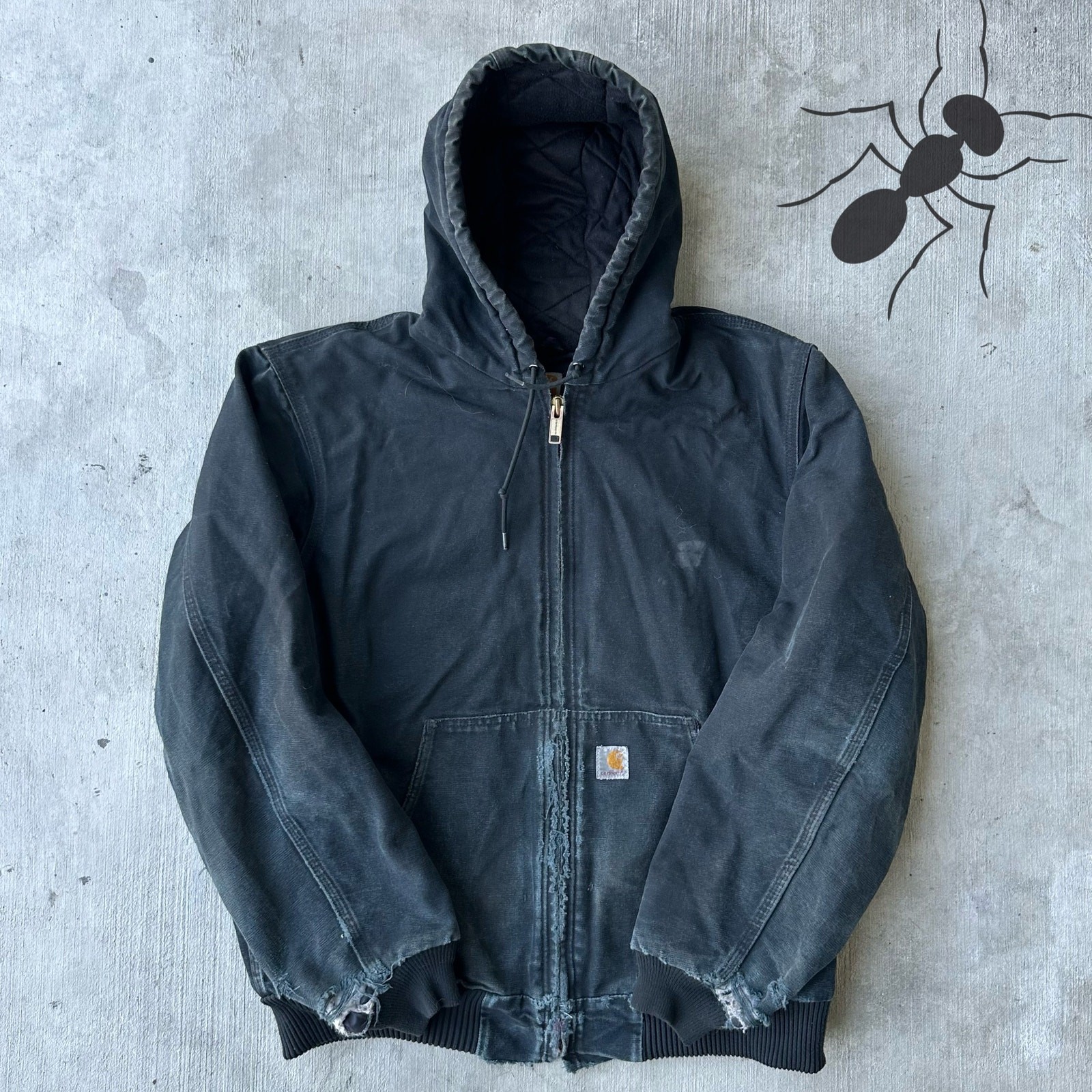 Vintage Y2K Black Carhartt Quilted Hooded Work Jacket