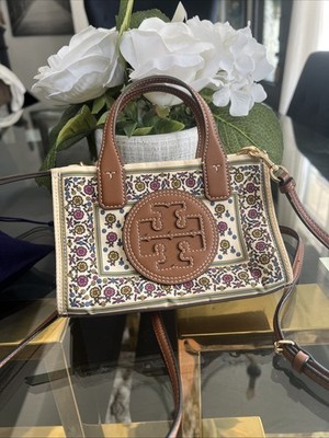Tory Burch Mini Ella Flower Print Tote Crossbody Bag Logo 