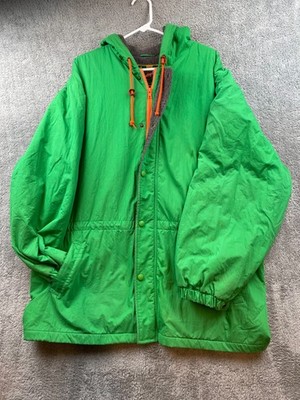 Vintage Gap Sporting Life Jacket Womens XL Green Orange Hooded Fleece Overcoat