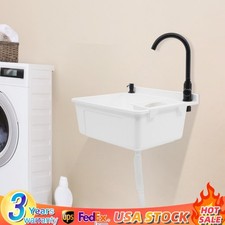 Wall-Mount Utility Sink Tub Kit For Laundry Garage Bathroom w/Soap Box  Faucet