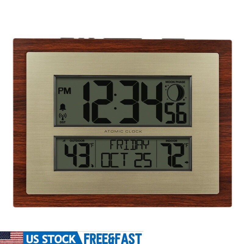 Atomic Digital Clock Indoor Outdoor Temp Wireless Alarm Battery Operated New