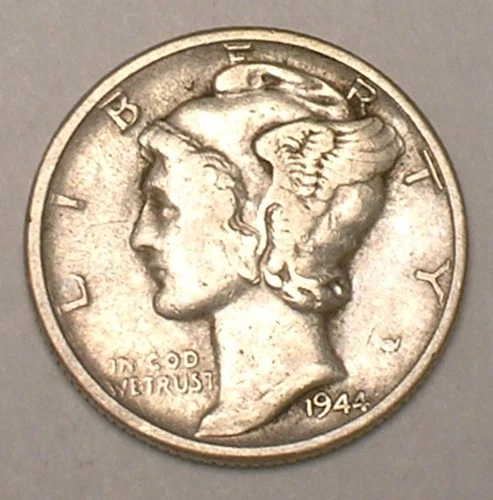 1944 D Mercury Winged Head Dime 10 Cents Silver Coin VF+