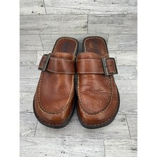 BORN Leather Buckle Clogs Mules Brown Wedge Heel Shoes Womens Size 8