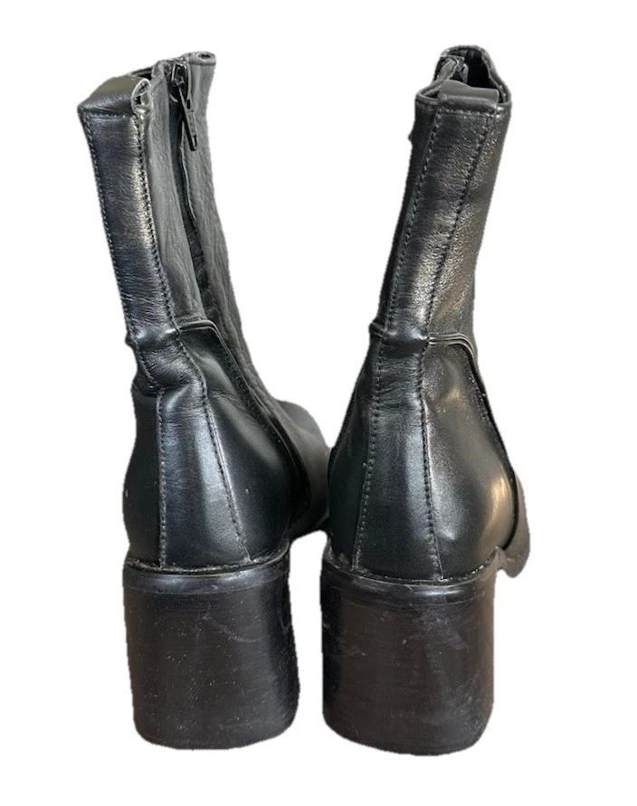"Botas Bandolino De Colección Y2K Cuero Guijarro Negro Puntera Cuadrada Bloque 3"" Tacón Talla 7B" Foto 3 de 4