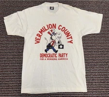 Vtg 1980s SS White VERMILION COUNTY DEMOCRATIC PARTY T-shirt Screen Stars Best