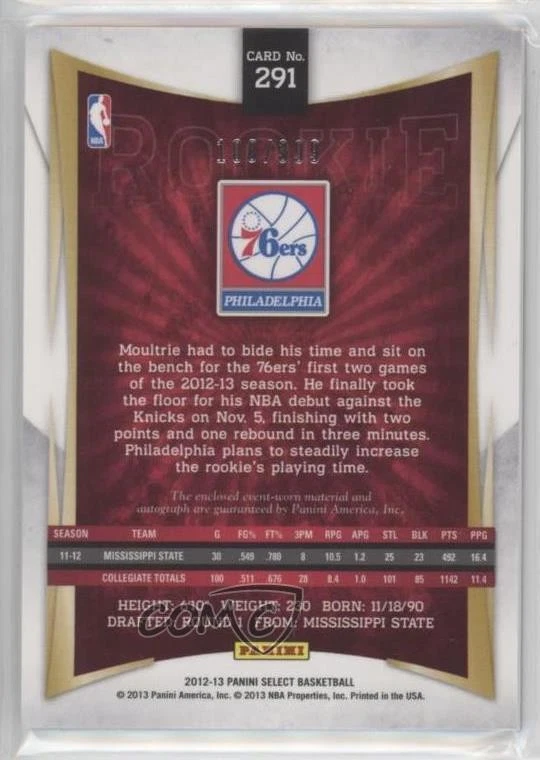 2012-13 Panini Select /399 Arnett Moultrie #291 Rookie Auto RC - Image 2 of 2