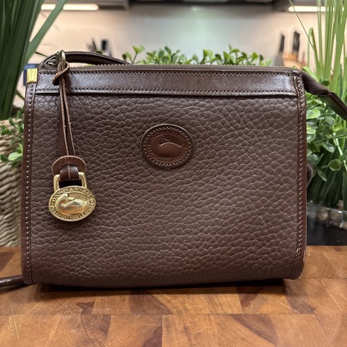 Vintage Dooney & Bourke AWL Brown Pebbled Leather Zip Top Shoulder Bag Duck - Image 1