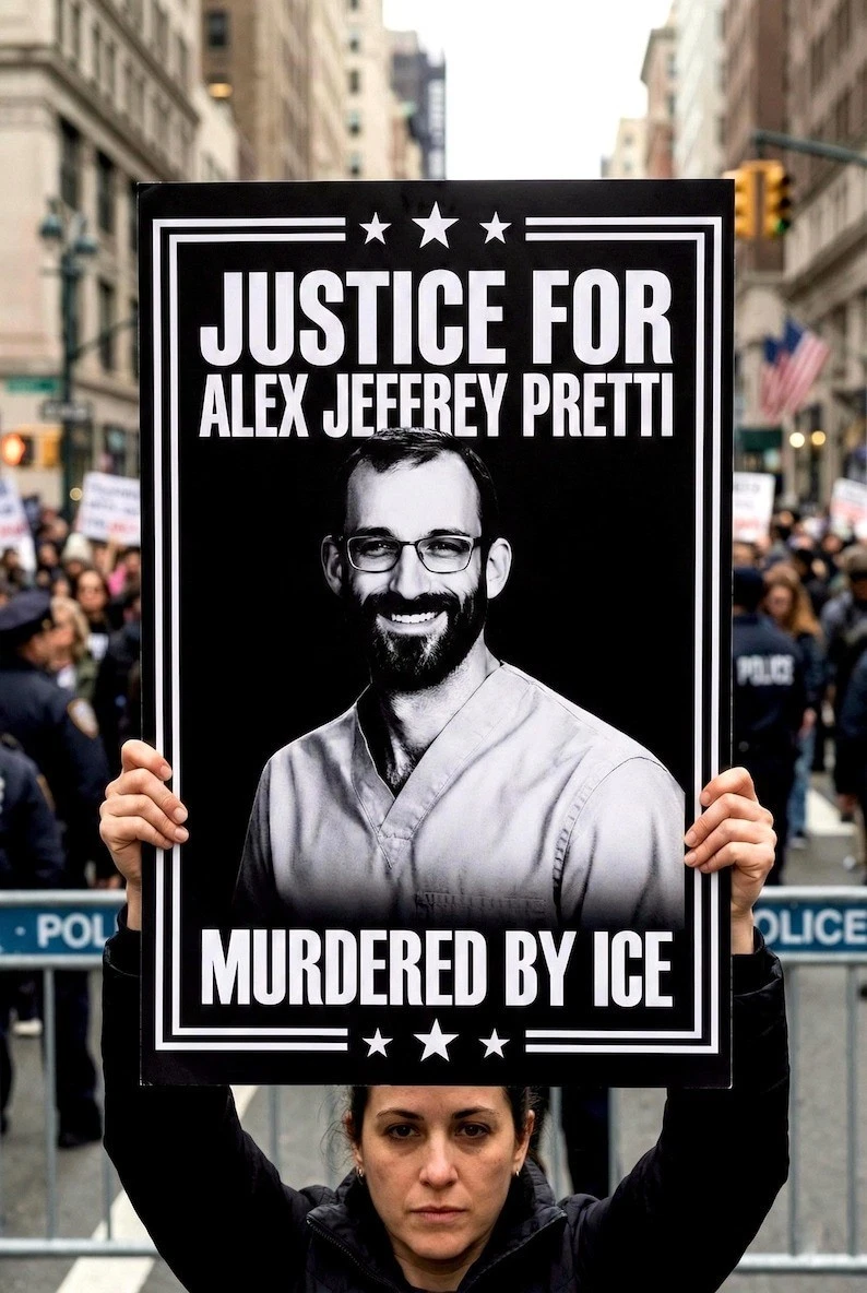 Justice for Alex Pretti, Abolish ICE Immigration Human Rights Protest Sign Poste