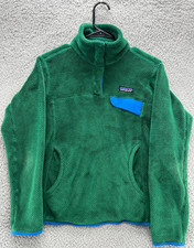 Vintage Patagonia Women  s Synchilla Snap-T Fleece Pullover Green Blue Trim Sz S