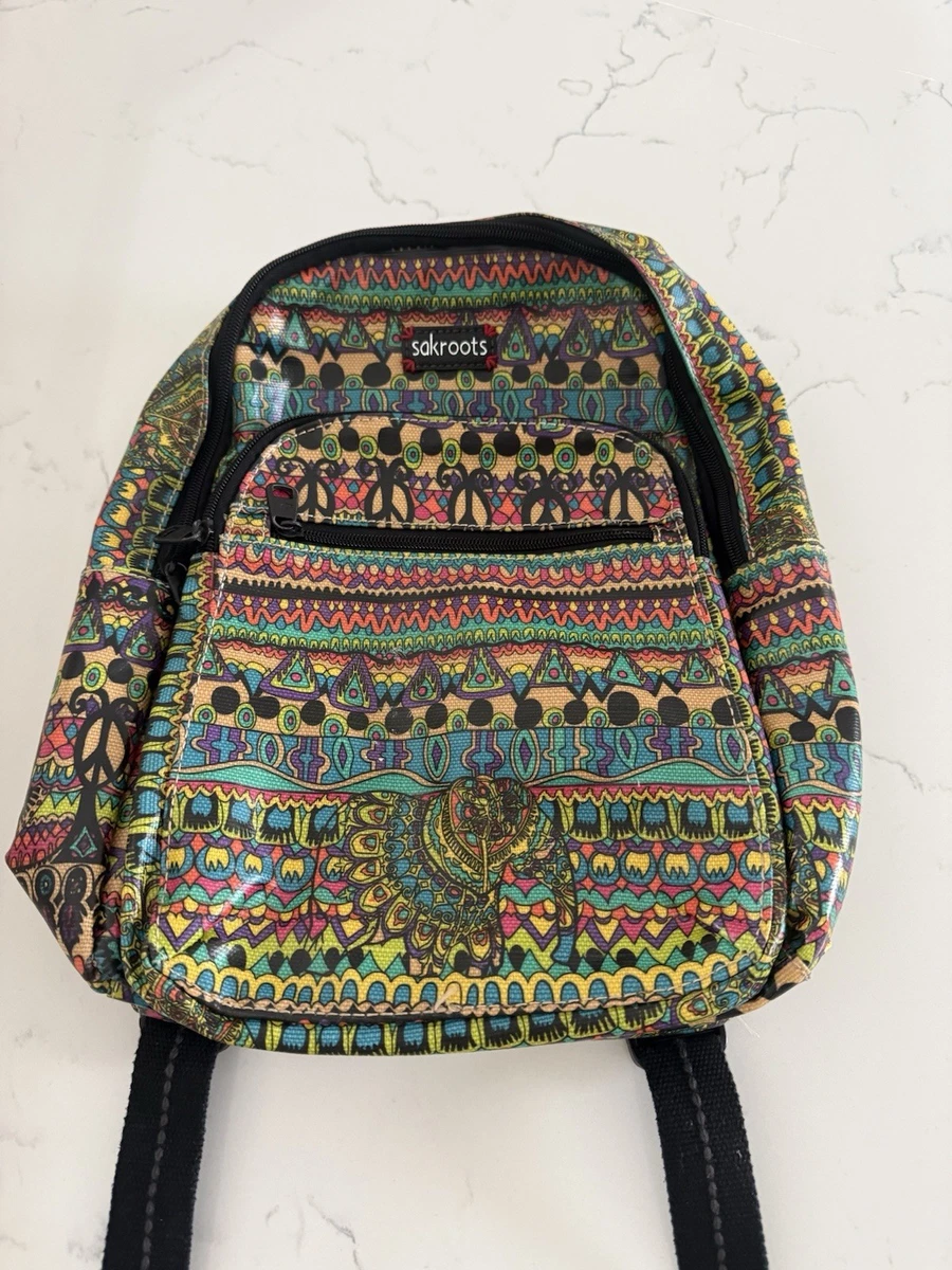 NWOT Sak Roots Canvas Multicolor Patterned Backpack New SAKROOTS Multicolor Floral Coated Canvas Large Rockaway  main image 4