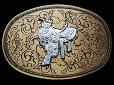 KD13108 VINTAGE 1970s  WESTERN HORSE SADDLE  BRASSTONE WESTERN BELT BUCKLE