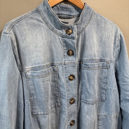 J.JILL Denim Jeansjacke Damen XL hellblau Baumwolle Knopfleiste aufgesetzte Taschen - Bild 16 von 19