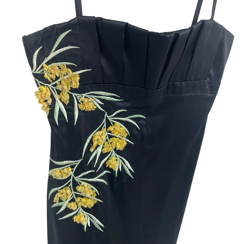 Vestido Roberto Cavalli Negro Amarillo Seda Floral Bordado Mujer Talla 44 / EE. UU. 8 Foto 3 de 4