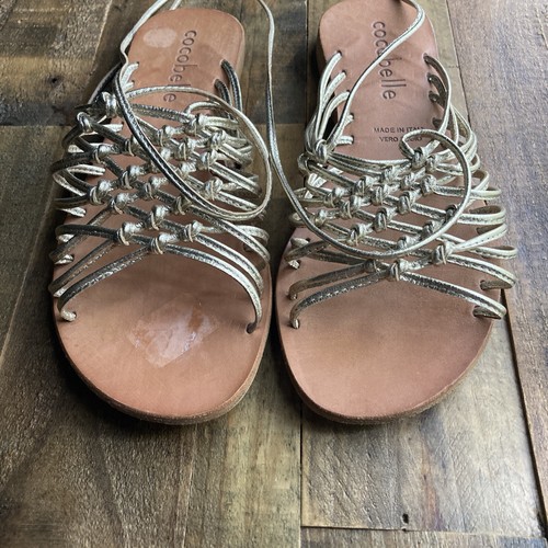 Cocobelle Gold Leather Gladiator Tie Sandals Size 7.5 - Picture 2 of 5