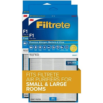 3M Filtrete F1 Room Air Purifier Filter, True HEPA Premium Allergen - 2pk