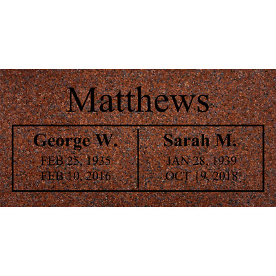 Headstone -cemetery flat marker 24x12x4'' includes engraving- Red Granite