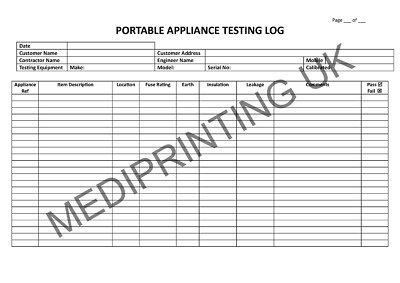 PAT Testing Appliance Log - Duplicate (NCR) Pads A4 (50 SETS)