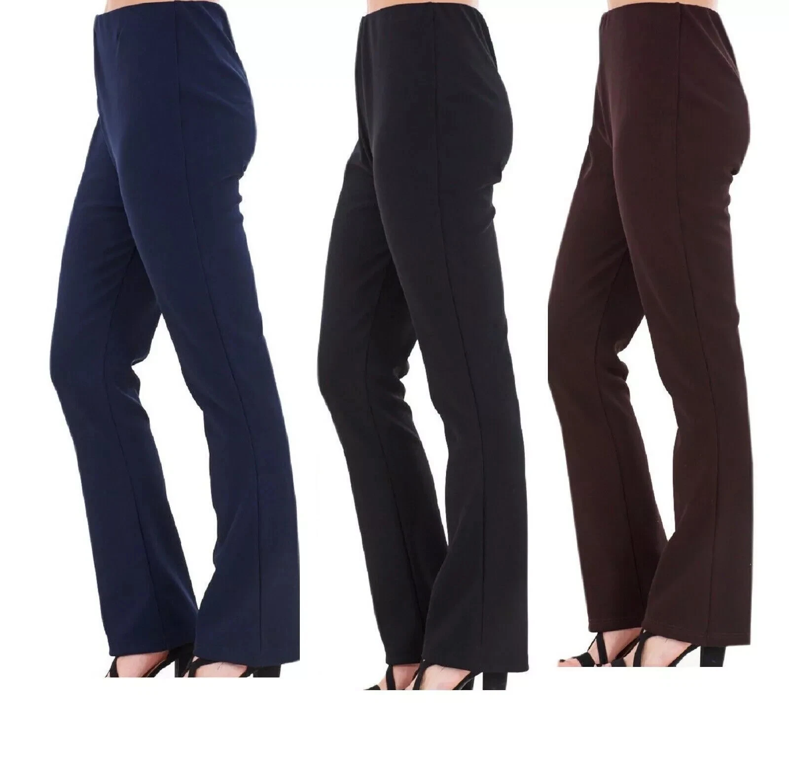 Pack of 2 Ladies Elasticated Bootleg Trousers Workwear Nurse Healthcare Pants
