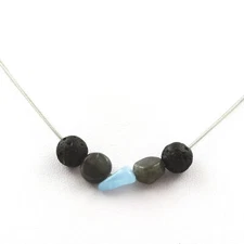 Stones And Minéraux. Necklace Beads Lava 0 5/16in + Aquamarine Of Brazil +