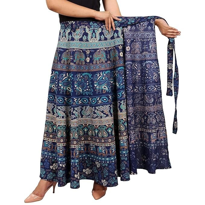 Women's Cotton Jaipuri Print Fashion Skirt, Wrap Around long skirt