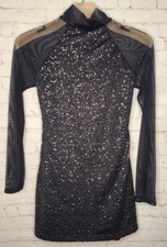 Balera Sequin Sheer Mesh Black Longsleeve Shift Dress Dancewear adult Size M