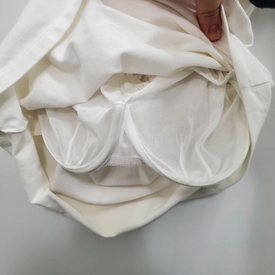 Top de salón Cuddl Duds para mujer blanco con ribete de encaje forrado con aros sin mangas XL Foto 3 de 4