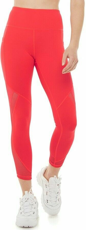 NUOVO Fila donna Tru Dry aderente leggings vita alta tasche rete arancione PICCOLO