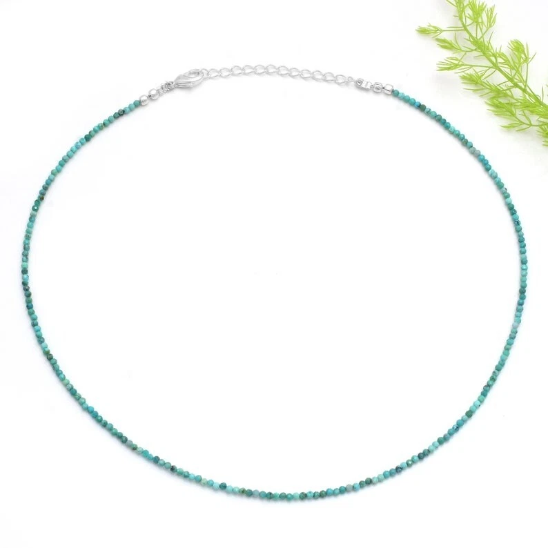 A+ Blau Türkis Facettierte Runde Edelstein Perlen 2-3 MM Damen Halsband Halsk... - Bild 3 von 4