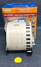 BROTHER CONTINUOUS LENGTH WHITE PAPER TAPE ADHESIVE DK2205  2.4" X 100'