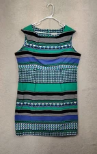 Shelby Palmer Women Dress 20W Blue Striped Poly Blend Sleeveless Mini Sheath