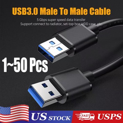 USB 3.0 A Male to A Cable Lot Data Transfer Super Speed Power Charger Metal 3FT