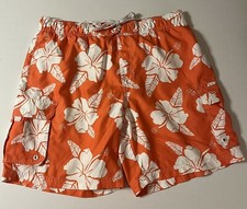OP Ocean Pacific Men  s XL Orange Floral Swim Trunks Shorts Cargo Summer Beach