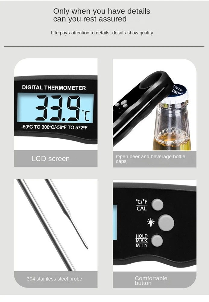 Folding Meat Thermometer Electronic Barbecue Thermometer Home Bottle Opener