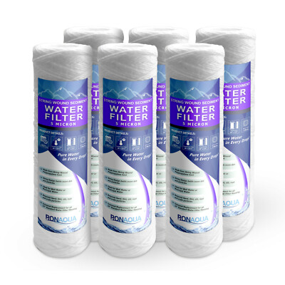 Wound String Sediment 5 Micron Water Filter Cartridge 2.5'' x 10'' 6 Pack