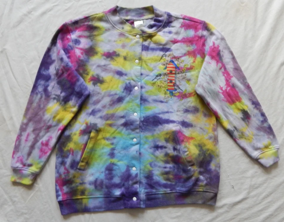 Cárdigan Tie Dye Púrpura Pájaros Crew Sudadera - Grande Damas Hecho a Mano Mujeres Foto 2 de 4
