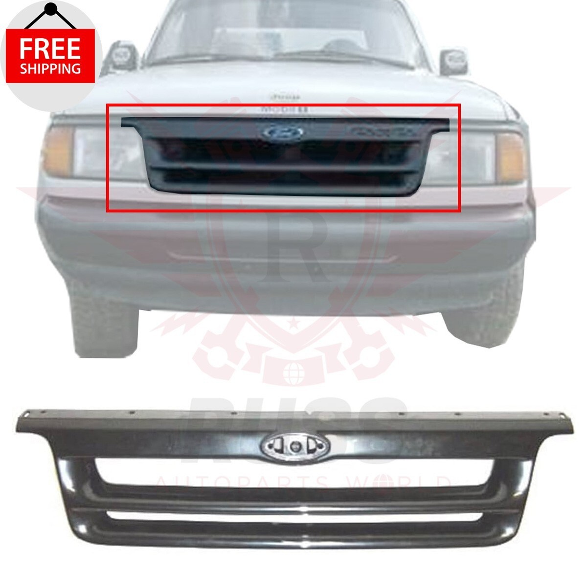 New Front Grille Assembly Black Fits 1993-1994 Ford Ranger Pickup