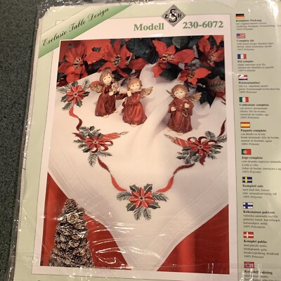 Anchor DMC Christmas Tablecloth Embroidery Kit Poinsettia Candle 32  German Open