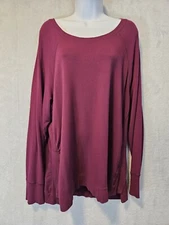 Active Life Size XXL Burgundy Active Shirt Thumb Sleeves Slits on Sides Modal