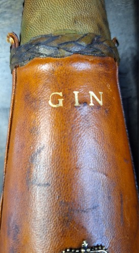 Vintage Leather Wrapped Whiskey & Gin Decanter Bottles English Crest Emblem - Picture 11 of 19