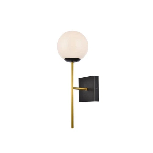 Living District Neri 1-Light Metal Wall Sconce w/ White Shade in Black and Brass - Picture 2 of 6