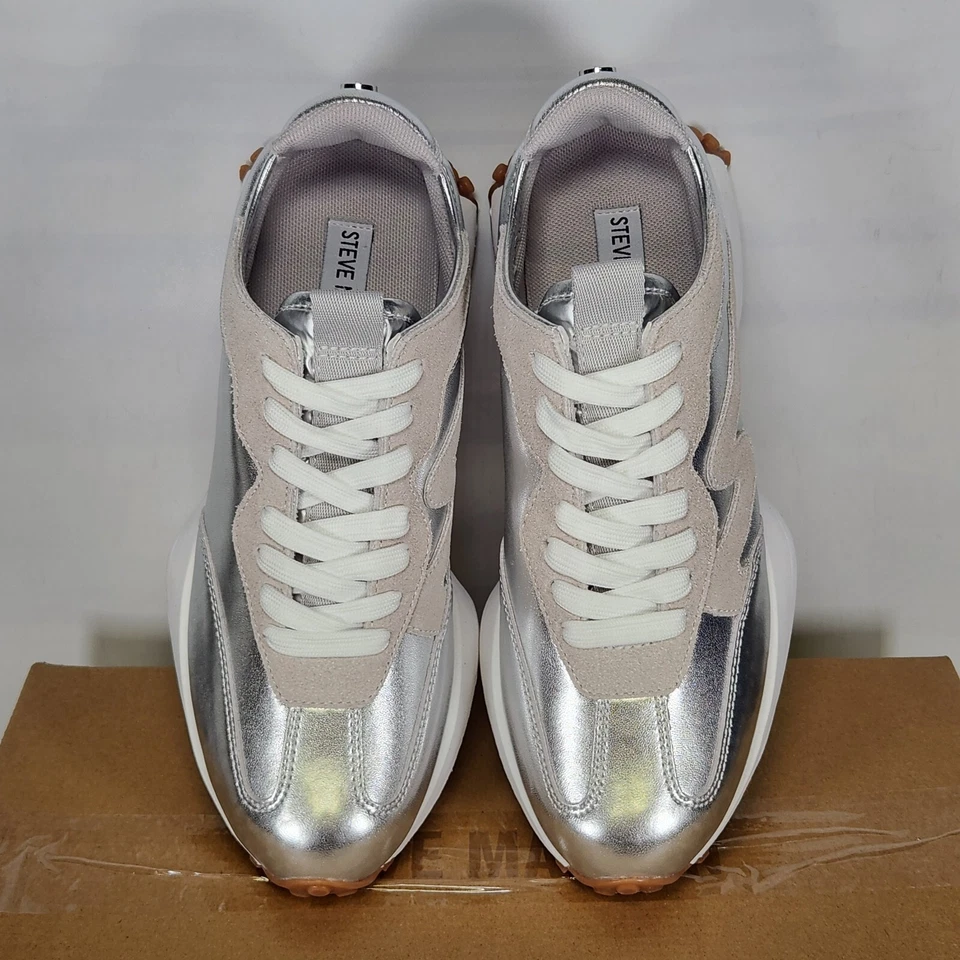 Talla 8.5 - Steve Madden Campo - Cuero plateado y gamuza - Mujer Foto 3 de 4