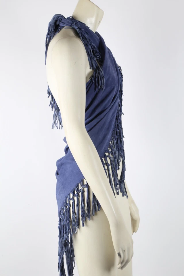 Saia top cachecol Bottega Ricasoli azul camurça falsa borlas envoltório - Imagem 3 de 4